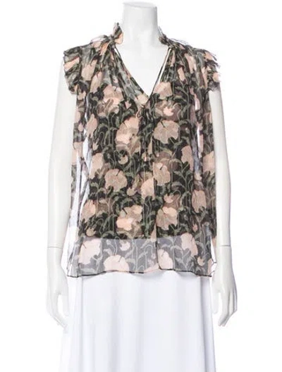 Pre-owned Zimmermann Floral Print V-neck Blouse In Black