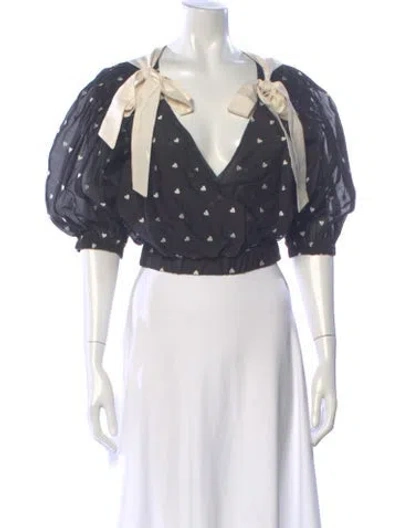 Pre-owned Zimmermann Floral Print V-neck Blouse In Black
