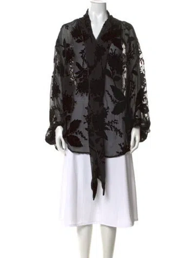 Pre-owned Zimmermann Floral Print V-neck Blouse In Black