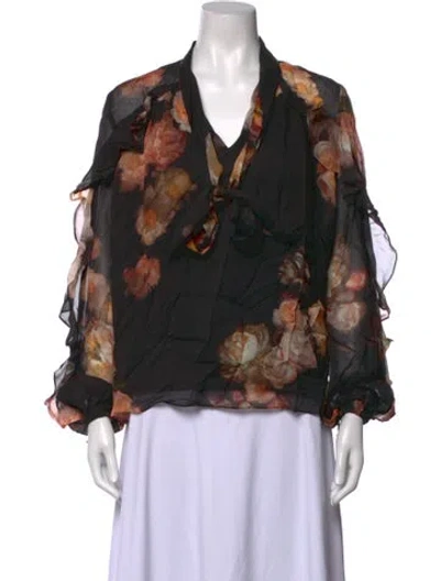 Pre-owned Zimmermann Floral Print V-neck Blouse In Black