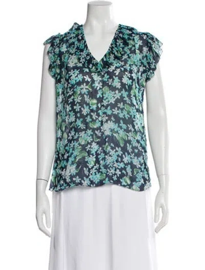 Pre-owned Zimmermann Floral Print V-neck Blouse In Blue