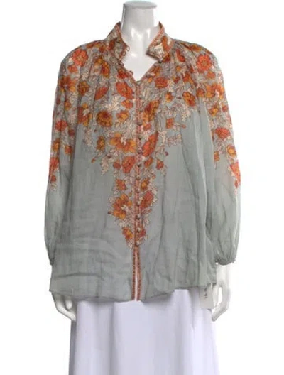 Pre-owned Zimmermann Floral Print V-neck Blouse In Green