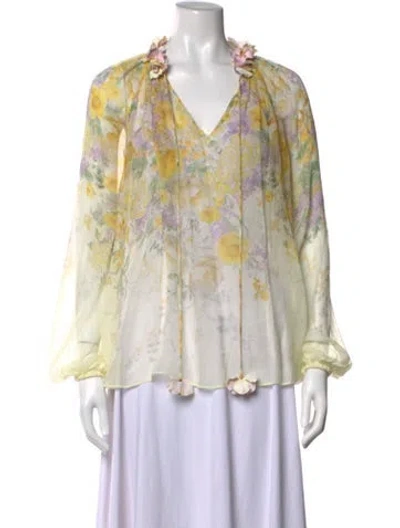 Pre-owned Zimmermann Floral Print V-neck Blouse In Multicolor