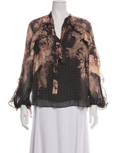 Pre-owned Zimmermann Floral Print V-neck Blouse In Multicolor