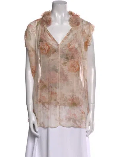Pre-owned Zimmermann Floral Print V-neck Blouse In Neutral