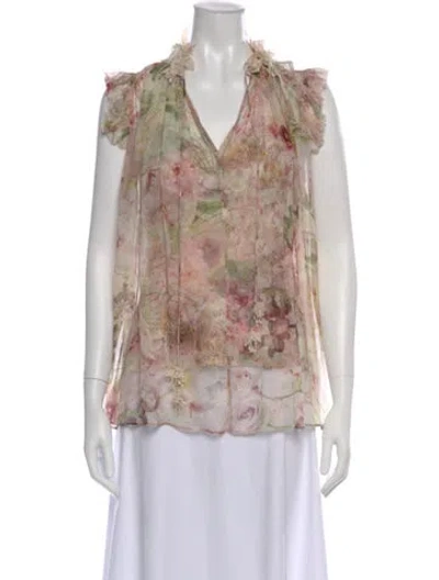 Pre-owned Zimmermann Floral Print V-neck Blouse In Neutral