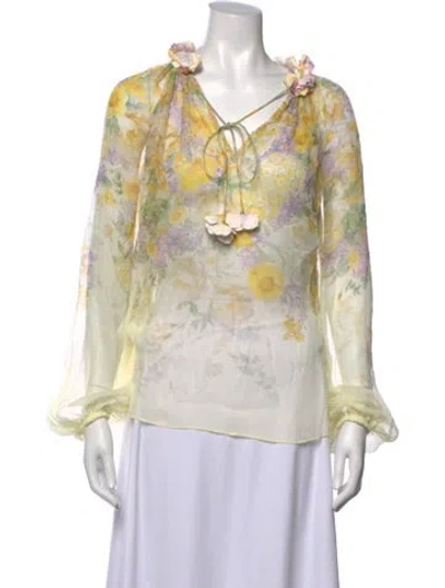 Pre-owned Zimmermann Floral Print V-neck Blouse In Neutrals