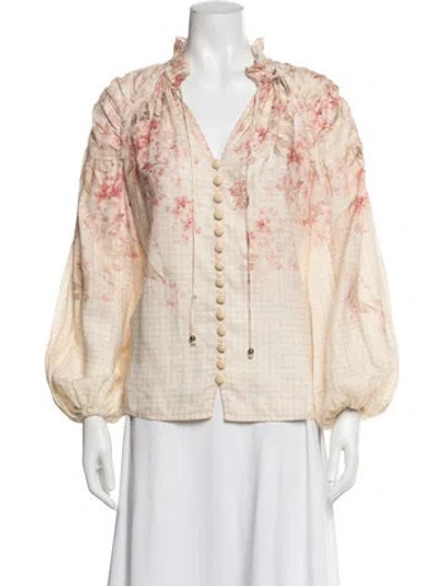 Pre-owned Zimmermann Floral Print V-neck Blouse In Neutrals