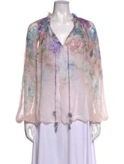 Pre-owned Zimmermann Floral Print V-neck Blouse In Neutrals
