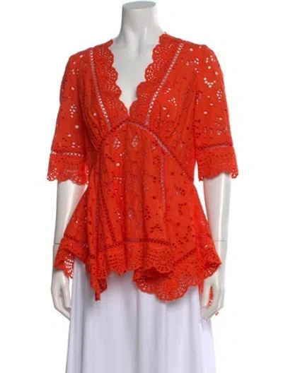 Pre-owned Zimmermann Floral Print V-neck Blouse In Orange