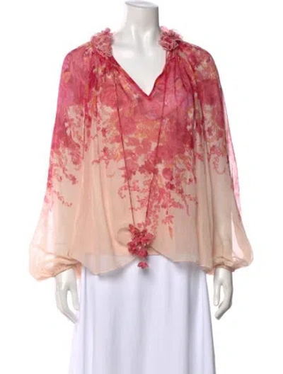 Pre-owned Zimmermann Floral Print V-neck Blouse In Pink