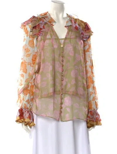 Pre-owned Zimmermann Floral Print V-neck Blouse In Pink
