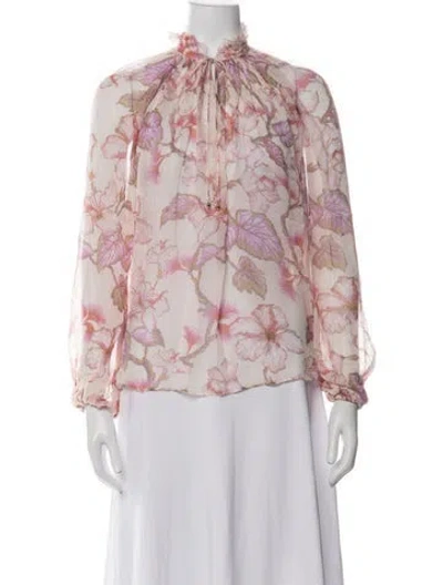 Pre-owned Zimmermann Floral Print V-neck Blouse In Pink