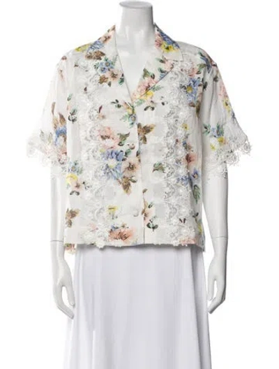 Pre-owned Zimmermann Floral Print V-neck Blouse In White