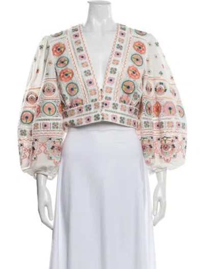 Pre-owned Zimmermann Floral Print V-neck Blouse In White