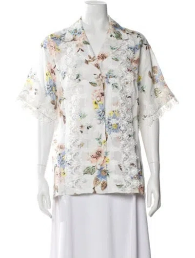 Pre-owned Zimmermann Floral Print V-neck Blouse In White