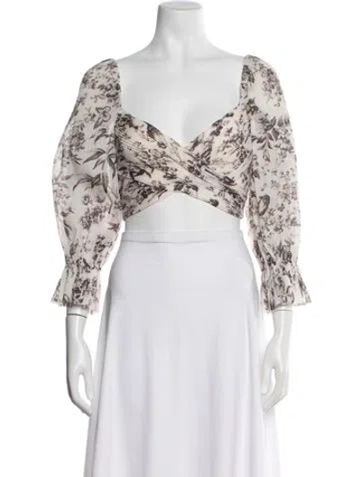 Pre-owned Zimmermann Floral Print V-neck Blouse In White