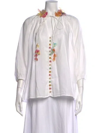 Pre-owned Zimmermann Floral Print V-neck Blouse In White