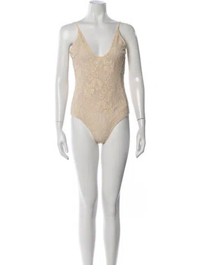 Pre-owned Zimmermann Floral Print V-neck Bodysuit In Neutrals