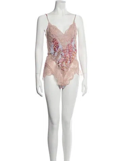 Pre-owned Zimmermann Floral Print V-neck Bodysuit In Pink
