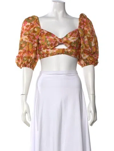 Pre-owned Zimmermann Floral Print V-neck Crop Top In Orange