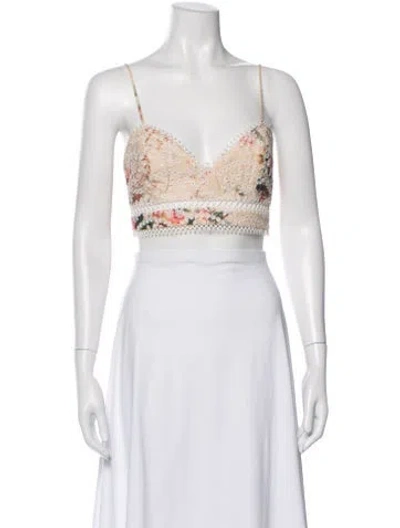 Pre-owned Zimmermann Floral Print V-neck Crop Top In White