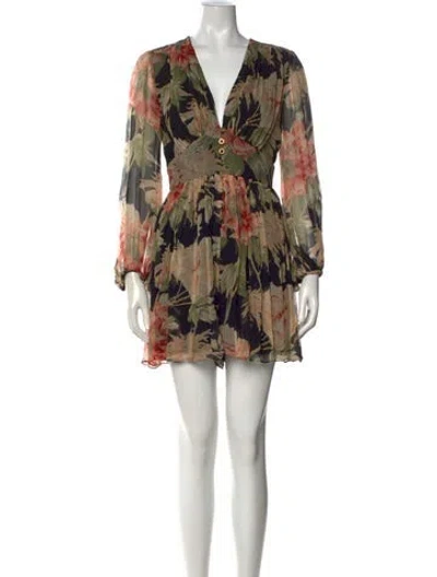 Pre-owned Zimmermann Floral Print V-neck Jumpsuit In Black