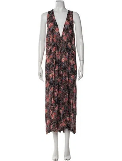 Pre-owned Zimmermann Floral Print V-neck Jumpsuit In Black