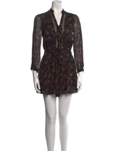 Pre-owned Zimmermann Floral Print V-neck Romper In Black