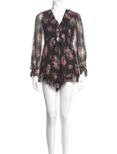 Pre-owned Zimmermann Floral Print V-neck Romper In Black