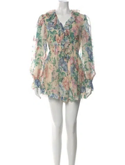 Pre-owned Zimmermann Floral Print V-neck Romper In Neutral