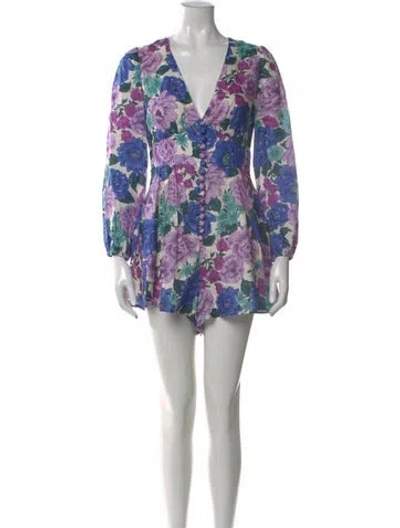 Pre-owned Zimmermann Floral Print V-neck Romper In Neutral