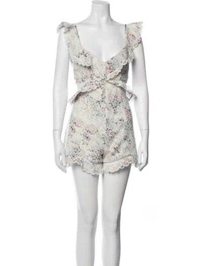 Pre-owned Zimmermann Floral Print V-neck Romper In Neutral