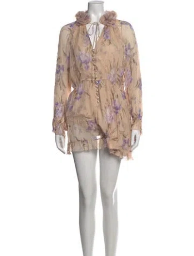 Pre-owned Zimmermann Floral Print V-neck Romper In Pink