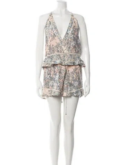 Pre-owned Zimmermann Floral Print V-neck Romper In White