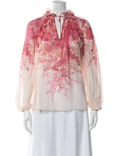 Pre-owned Zimmermann Floral Print V-neck Sweater In Pink