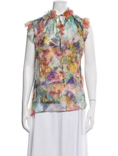 Pre-owned Zimmermann Floral Print V-neck Top In White