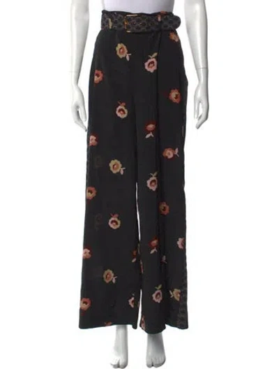 Pre-owned Zimmermann Floral Print Wide Leg Pants In Black