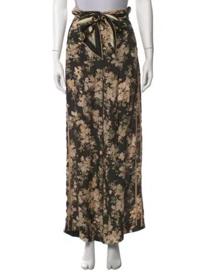 Pre-owned Zimmermann Floral Print Wide Leg Pants In Black
