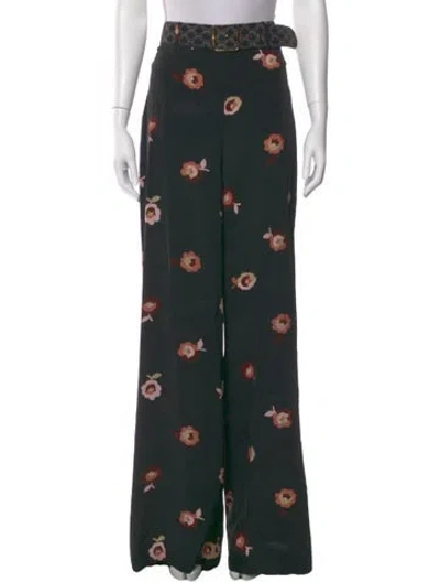 Pre-owned Zimmermann Floral Print Wide Leg Pants In Black