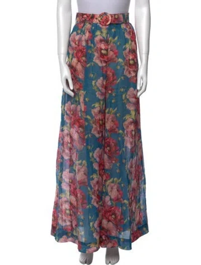 Pre-owned Zimmermann Floral Print Wide Leg Pants In Blue