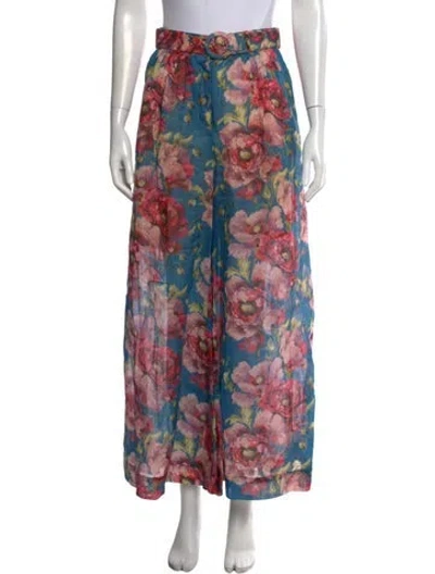 Pre-owned Zimmermann Floral Print Wide Leg Pants In Blue