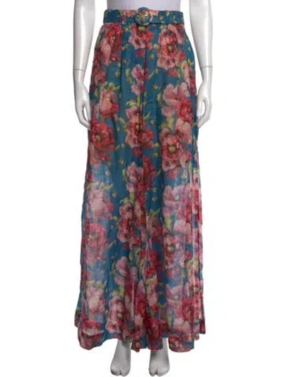 Pre-owned Zimmermann Floral Print Wide Leg Pants In Blue