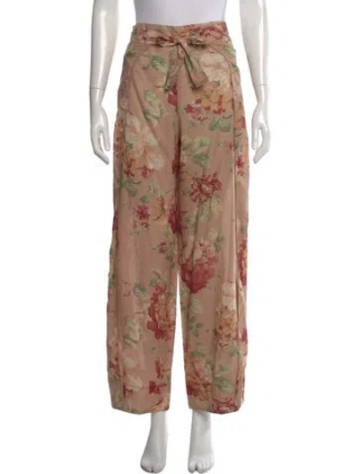 Pre-owned Zimmermann Floral Print Wide Leg Pants In Burgundy