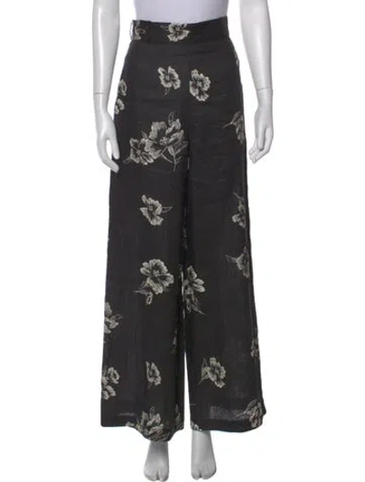 Pre-owned Zimmermann Floral Print Wide Leg Pants In Gray