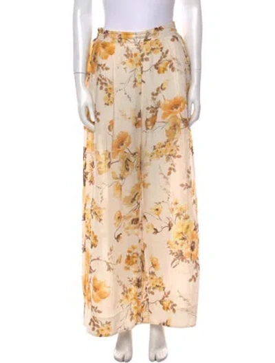 Pre-owned Zimmermann Floral Print Wide Leg Pants In Neutral