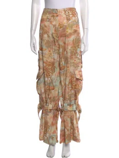 Pre-owned Zimmermann Floral Print Wide Leg Pants In Neutral