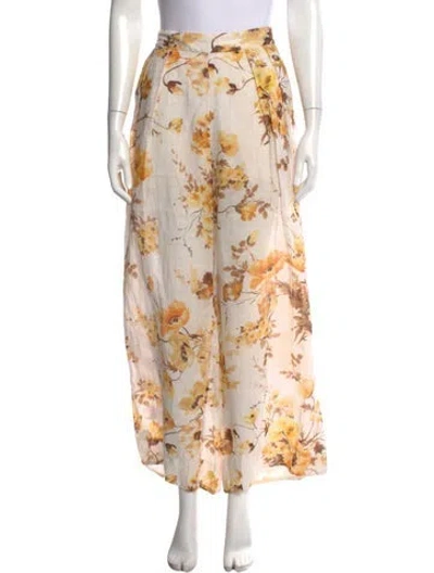Pre-owned Zimmermann Floral Print Wide Leg Pants In Neutral