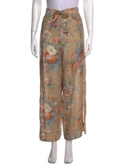 Pre-owned Zimmermann Floral Print Wide Leg Pants In Neutrals