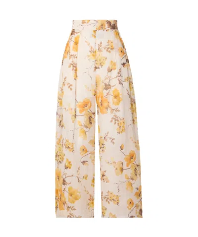 Zimmermann Floral Print Wide-leg Pants In Orange